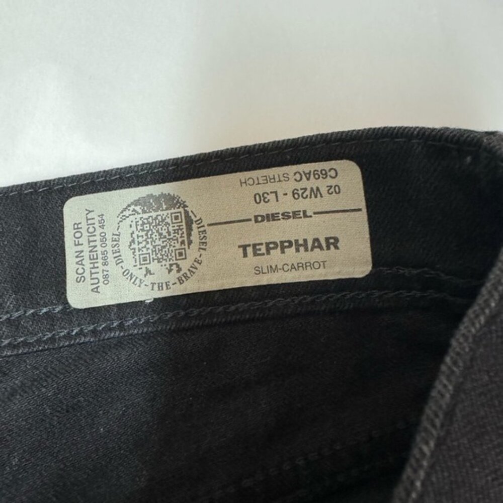 Diesel Jeans Mens Blue Tepphar Slim Carrot Button Fly Distressed Black - Picture 5 of 5
